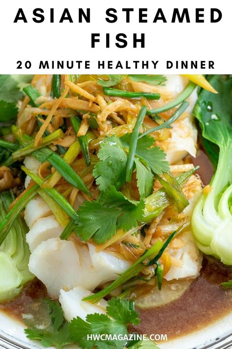 Our Asian Steamed Fish fillet recipe is a healthy low carb easy recipe with a punch of Cantonese and Japanese flavors blended into a delightful Asian Fusion 20-minute dinner idea all without using a steamer. Click on the recipe to learn how to steam fish in a pan. #HWCMagazine #steamedfish #asianfish #codrecipe #cantonesesteamedfish #japanesefishrecipe #fishrecipe #easydinner #lowcarb #cleaneating #glutenfree #steamedfish #howtosteamfish #worldcuisine / https://www.hwcmagazine.com Japanese Flavors, Steamed Fish Recipes, Steam Fish, Fish Fillet Recipe, Low Carb Easy, Healthy Low Carb, Steamed Fish, Steamer Recipes, Global Cuisine