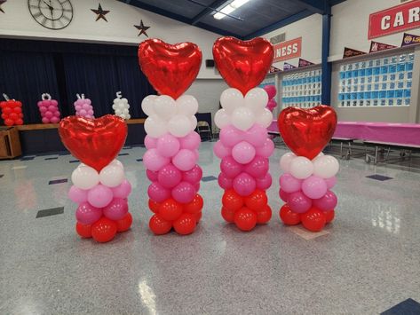 Red White And Pink Balloon Arch, Valentine Balloon Arch Ideas, Valentines Day Balloon Columns, Valentines Balloon Column, Valentine Arch Decoration, Pink Red And White Birthday Party, Valentine’s Gender Reveal, Valentines Day Balloon Arch, Valentine Backdrop Ideas