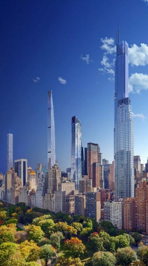 New rendering of all the new supertalls lining 57th Street. New York City Buildings, Nyc History, New York Architecture, Skyscraper Architecture, New York Central, City Landscape, Dream City, Futuristic Architecture, City Aesthetic