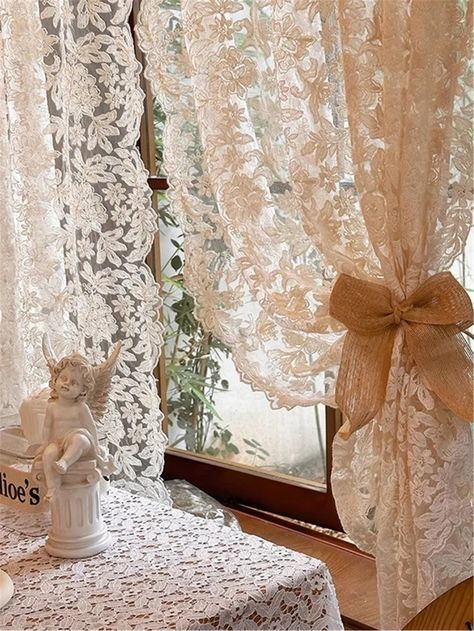 Vintage Lace Curtains, French Curtains, Tulle Curtains, Living/dining Room, Vintage Curtains, Lace Curtains, Curtain Designs, Sheer Curtain, Decorative Panels