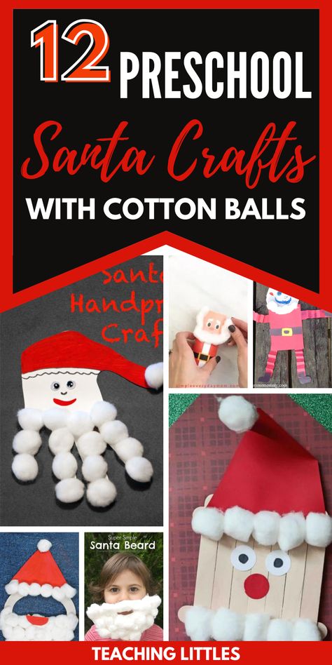 Santa Cotton Ball Craft, Cotton Ball Crafts For Kids Christmas, Cotton Ball Christmas Crafts, Crafts With Cotton Balls, Crafts With Cotton, Cotton Ball Crafts, Santa Handprint, Magic Santa, Seasonal Activities