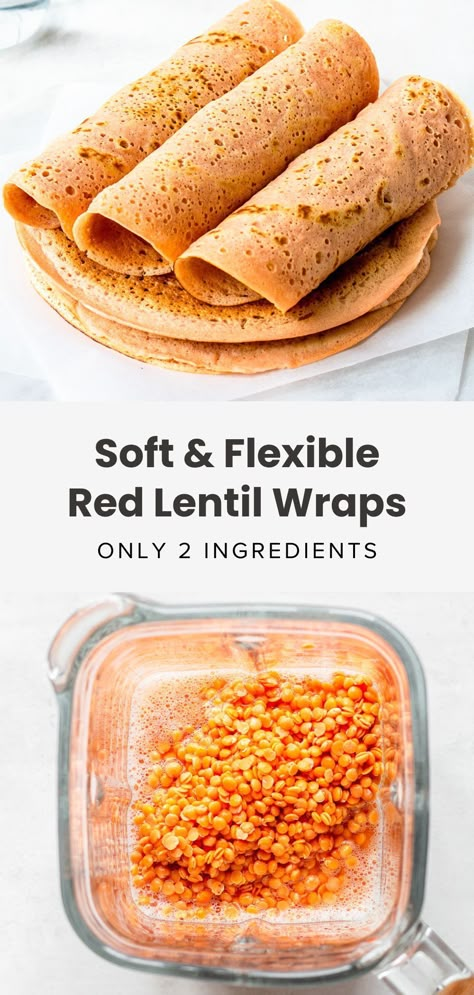 Craving a healthy wrap option? Try my high-protein red lentil wraps! Made with just two ingredients, these homemade wraps are vegan, gluten-free, and super flexible. Perfect for meal prep, they're a nutritious alternative to traditional tortillas. Simple, clean, and tasty! Healthy Lentil Wraps, Make Your Own Wraps, Vegan Lentil Wraps, Red Lentil Flatbread Recipe, Home Made Wraps Recipes, Red Lentil Tortilla Recipe, Lentil Tortilla Recipe, Red Lentil Wrap Recipes, Red Lentils Wrap