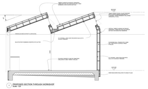 Gallery of Birkenstock Australia / Melbourne Design Studios - 40 Sawtooth Roof Detail, Factory Architecture Design, Concrete Sheds, Sawtooth Roof, Workshop Architecture, Roof Skylight, Factory Architecture, Standing Seam Metal Roof, Timber Roof