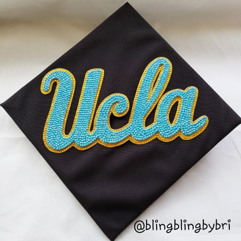 Grad Cap Ideas College Logo, Grad Cap College Logo, Ucla Grad Cap, Rhinestone Graduation Cap, Grad Cap Ideas, Graduation Board, College Photo, Grad Cap Topper, Prom 23