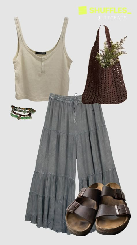 Created by iiicha0s on Shuffles Coastal Indie Outfits, Food Service Work Outfit, Low 60s Weather Outfit, Summer Folk Outfit, Modest Hippy Outfits, Cute Outfits For The Summer, Hippie Going Out Outfits, Western Bohemian Outfits, Oregon Country Fair Outfits