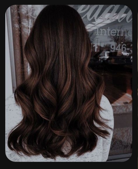 Dark Brunette Hair Aesthetic, Sleek Dark Brown Hair, Aesthetic Dark Brown Hair, Shiny Brunette Hair Dark Brown, Ashy Dark Brown Hair Balayage, Wavy Dark Brown Hair Aesthetic, Dark Chocolate Hair, Rich Brown Hair, Dark Chocolate Brown Hair