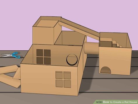 Diy Rat House Cardboard, Rat Cardboard Diy, Rat Homes Ideas, Rat House Diy, Rat Enrichment, Diy Hamster House, Round Doorway, Pet Rat Cages, Cardboard Box Houses