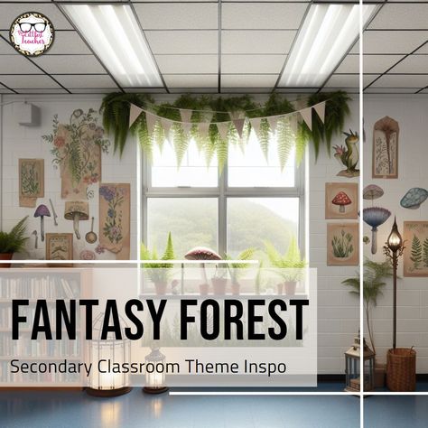 🍄 Transform your classroom into a magical place with an enchanted forest fairytale theme.⁣ 🍄 Staple faux greenery to bulletin boards or use it to frame windows and whiteboards, creating an ethereal mood. ⁣ 🍄 For cozy old-world ambience, add some LED candles. Place them in jars or lanterns, or atop stacks of old books.⁣ 🍄 Incorporate accents such as birch wood, ferns, tangled branches, and toadstools to complete the look. ⁣ 🍄 For fantasy forest themed classroom decor printables created especia... Enchanted Classroom Decor, Woodsy Classroom Theme, Fairy Forest Classroom Theme, Magical Classroom Decor, Enchanted Forest Classroom Theme Bulletin Boards, Cottagecore Classroom Theme, Fantasy Themed Classroom, Forest School Classroom, Hobbit Classroom Theme