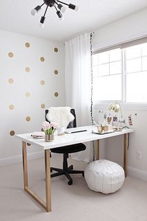 Gold and Girly Home Office | by justbellablog Girly Home Office, Ikea Desk Hack, Girly Office, Desk Hacks, Ikea Desk, Ikea Hack Ideas, White Desk, Furniture Hacks, Home Office Space