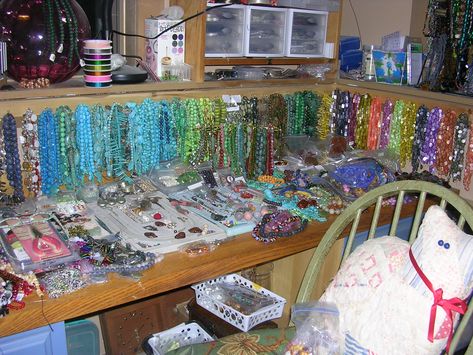 beading work station in my bead room | This is where I am su… | Flickr Jewelry Studio Organization, Armoire Diy, Bead Studio, Dream Craft Room, Craft Room Design, Bead Organization, Sewing Room Organization, Toy Room, Storage Table