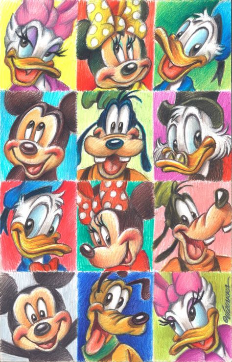 Disney Pop Art, Disney Character Drawings, Disney Drawings Sketches, Prismacolor Art, Disney Paintings, Gcse Art Sketchbook, Drawing Lessons For Kids, Colored Pencil Artwork, Cool Pencil Drawings