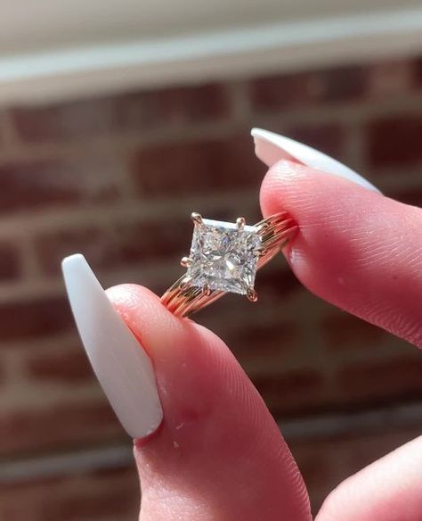 Gold Band Princess Engagement Ring, Kite Engagement Ring Princesses, Kite Set Engagement Ring, Princess Cut 3 Stone Engagement Ring, Princess Cut Kite Setting, Kite Set Asscher Ring, Kite Set Princess Engagement Ring, Kite Setting Engagement Ring, Alternative Stone Engagement Rings