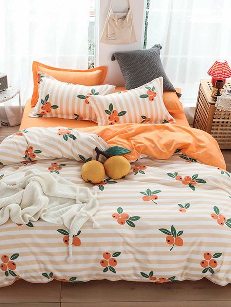 Yellow Bedding Sets, Bedroom Ideas Aesthetic, Yellow Bedding, Cute Bedroom Ideas, Pinterest Room Decor, Orange Print, Cute Bedroom Decor, Cute Room Decor, Room Inspiration Bedroom