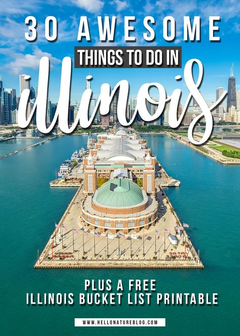 Looking for things to do in Illinois? This Illinois Bucket List will fill your entire summer and then some. From Cloud Gate to Soldier Field, zoos to national parks and so much more. Follow this list to see Chicago from the sky to the water and you'll have a whole new appreciation for the Prairie State! Plus, be sure to check out the FREE Illinois Bucket List printable to easily check off all the places to visit in Illinois! #Illinois #ThingsToDoInIllinois #IllinoisTravel #IllinoisBucketList Illinois Bucket List, Things To Do In Illinois, Route 66 Attractions, Midwest Road Trip, Bucket List Printable, Illinois Travel, Chicago Things To Do, Midwest Travel, Soldier Field