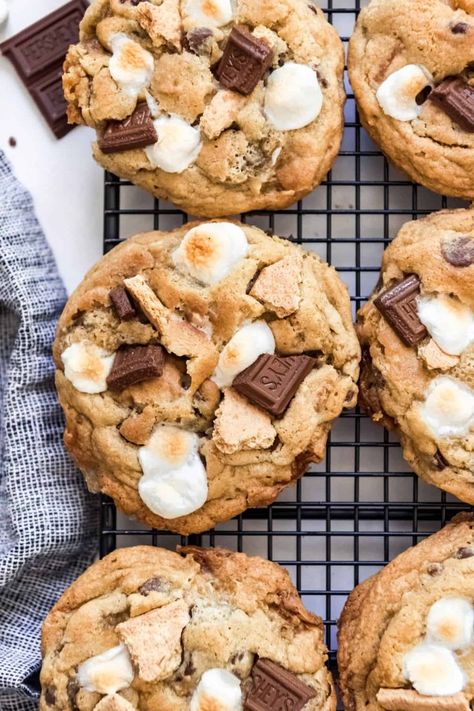 s'mores cookies | house of nash eats Smores Crumbl Cookies, Smores Cookies Crumbl, Crumbl Smore Cookie Copycat, Simple S’mores Cookies, S’more Cookie, S'mores Cookies, S’mores Cookie, Dessert Collage, Smore Cookies