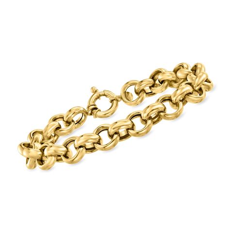 PRICES MAY VARY. 14kt yellow gold, for women. 3/8" wide, chain size - 9.5 mm. Springring clasp for safety and security. Polished 14kt yellow gold. Crafted in Italy. Includes jewelry presentation box. Ross-Simons presents contemporary styles with a timeless appeal. Direct from Italy, our 14kt yellow gold rolo-chain bracelet is a chunky riff on a classic link style. You'll love the way it amps up your stack with ease! Springring clasp, 14kt yellow gold rolo-link bracelet. Yellow Gold Bracelet Stack, Chunky Gold Bracelet, Jewelry Presentation, Gold Bracelets Stacked, Gold For Women, Gold Link Bracelet, Fine Jewelery, Gold Link, Fine Jewelry Bracelets