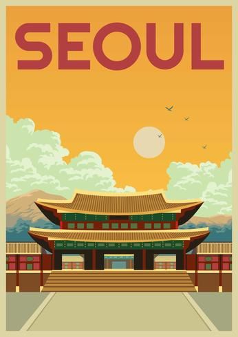 Anime Korean Art, Seoul Poster, Korea Poster, National Park Sign, Travel Minimalist, Wall Art Classic, Wanderlust Decor, National Park Art, Classic Poster