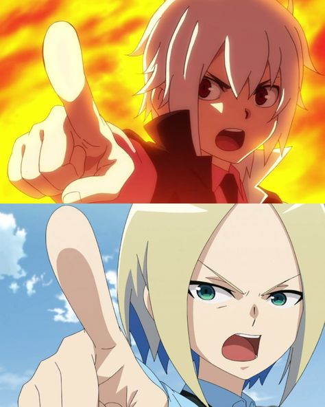 Shu Kurenai from the anime "Beyblade Burst" and Shun Kazami from the anime "Bakugan Battle Planet".Shu Kurenai and Shun Kazami are pointing their finger at someone who is annoying them and they are angry at that person(Lui Shirasagijo/Masato Kazami).Other things these 2 characters have in common is that their first names(Shu/Shun) are almost the same,except for the letter "n",the initial letters of their first and last names are S.K(Shu Kurenai/Shun Kazami) and they are japanese. Finger Pointing At You Drawing Reference, Person Pointing Reference Drawing, Anime Pointing Finger Pose, Angry Pointing Pose Reference, Pointing Finger Drawing Reference, Pointing Finger Pose, Anime Pointing Finger, Finger Pointing Reference, Pointing Finger Reference