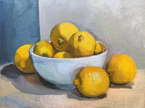 @augustwhitney on Instagram: “Bowl of Lemons 9x12” oil on canvas (sold)” Bowl Of Lemons Painting, Lemon Bowl Painting, Lemons In A Bowl, Elena Katsyura, Lemon Still Life, Kitchen Art Ideas, Bowl Of Lemons, Notion Pictures, Acrylic Still Life