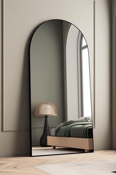 ABSWHLM Arched Full Length Mirror 71"x32" with Stand Aluminum Alloy Frame Floor Large Mirror for Living Room, Bedroom Hanging Standing or Leaning Wall-Mounted, Black Full Length Curved Mirror, Large Mirror Black, Free Standing Large Mirror, Large Black Arched Mirror, Large Curved Mirror, Black Large Wall Mirror, Large Mirrors In Bedroom, Leaning Mirror Living Room, Cream Black Living Room