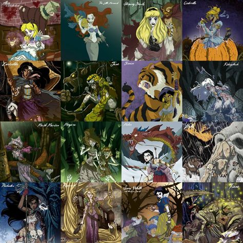 Evil Princesses: ([left to right]Alice, Ariel, Aurora, Cinderella, Esmeralda, Jane, Jasmine, Kidagakash, Maid Marian, Megara, Mulan, Nala, Pocahontas, Repunzel, Snow White, and Tiana) Disney Gender Swap, Twisted Princesses, Dark Disney Princess, Dark Disney Art, Twisted Disney Princesses, Dreamworks Art, Princesas Disney Anime, Disney Horror, Evil Disney