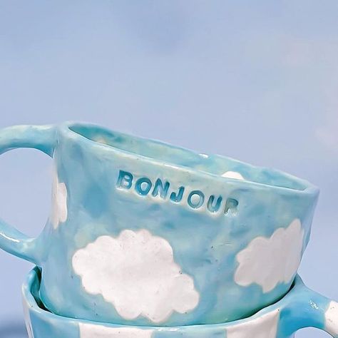 Cloud Ceramic Mug, Cloud Mug Pottery, Cloud Mug, Cloud Decoration, Diy Clouds, Diy Pottery Painting, Handmade Mugs, Hand Painted Mugs, Painted Mugs