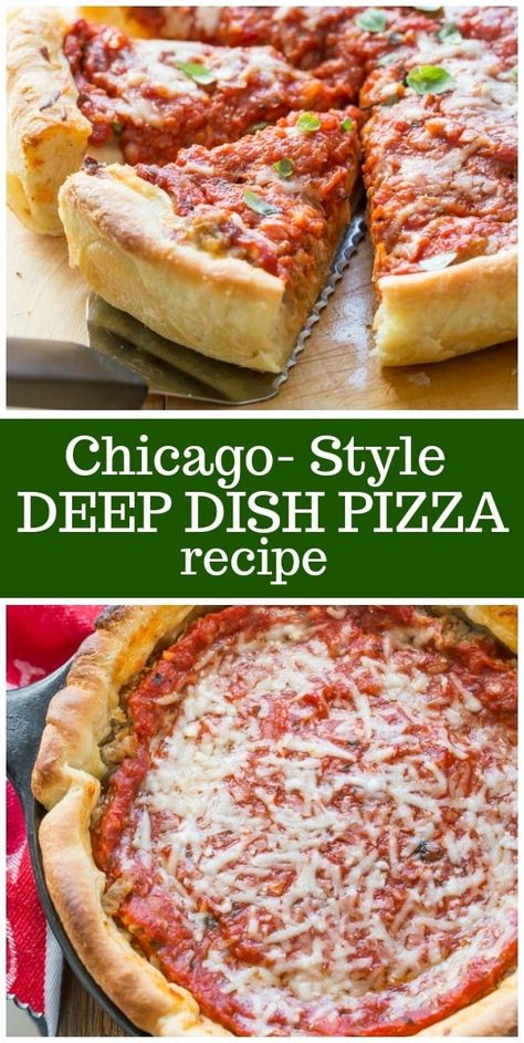 Chicago Style Deep Dish Pizza recipe from RecipeGirl.com #pizza #chicago #deepdish #italian #recipe Chicago Deep Dish Pizza Recipe, Chicago Style Deep Dish Pizza, Deep Dish Pizza Recipe, Chicago Deep Dish Pizza, Pizza Calzone, Pizza Roll, Chicago Style Pizza, Calzone Pizza, Pizza Recipes Homemade