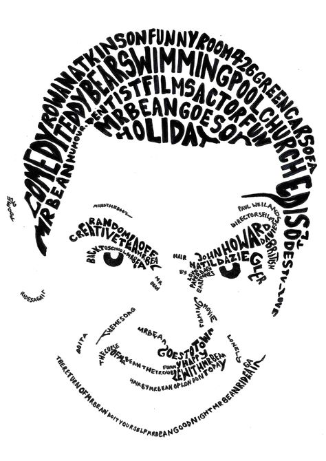 Typography Portrait Faces, Calligraphy Portrait, Sean Williams, Face Typography, Cinematic Movies, Typographic Portrait, Text Based Art, Typography Portrait, Word Cloud Art