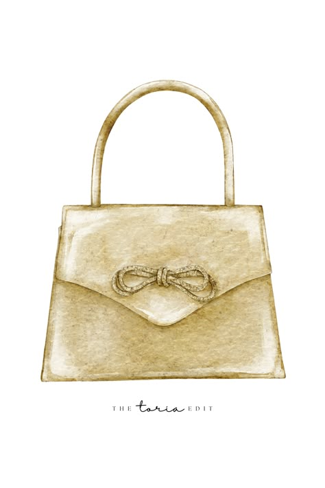 Gold Bow Handbag watercolour illustration by Victoria Massey | @thetoriaedit Bag Illustration, Stylish Artwork, Lifestyle Illustration, Fashion Lifestyle, Watercolor Illustration, Fashion Illustration, Lifestyle, Handbags, Luxury Fashion