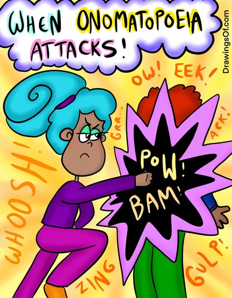 Onomatopoeia: Examples in Words and Art Onomatopoeia Comic, Onomatopoeia Examples, Onomatopoeia Poems, Words List, Literary Devices, Teaching Ela, English Fun, How To Pronounce, Figurative Language