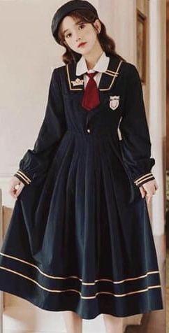 Dresses Korean Style, Fashion Outfits Winter, School Uniform Dress, School Uniform Fashion, School Uniform Outfits, Old Fashion Dresses, Uniform Dress, Fashion Sketches Dresses, Japanese Dress