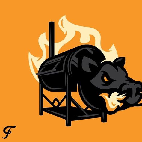 Fooser Sports Design on Instagram: "Smoke, heat and lots of meat. Fun branding for the Pryor Bros. 🔥🐖 • • • #BBQ #Smoker #TexasBBQ #Mascot #Flames #Pitboss #PitMaster #SmokedMeat #Illustration #Lunchtime #FooserSports" Bbq Smoker, Bbq Tattoo Ideas, Smoker Illustration, Bbq Logo Design Ideas, Rose Drawing Tattoo, Food Logo Design, Rose Drawing, Logo Food, Logo Maker