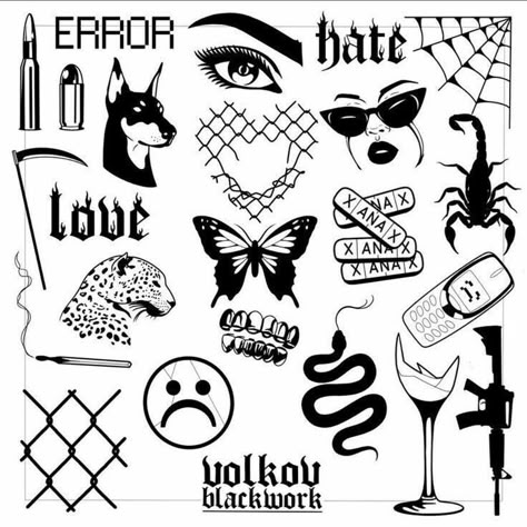 Tato Grunge, Types Of Tattoos, Tato Flash, Grunge Tattoo, Sharpie Tattoos, Muster Tattoos, Tattoo Flash Sheet, Doodle Tattoo, Poke Tattoo