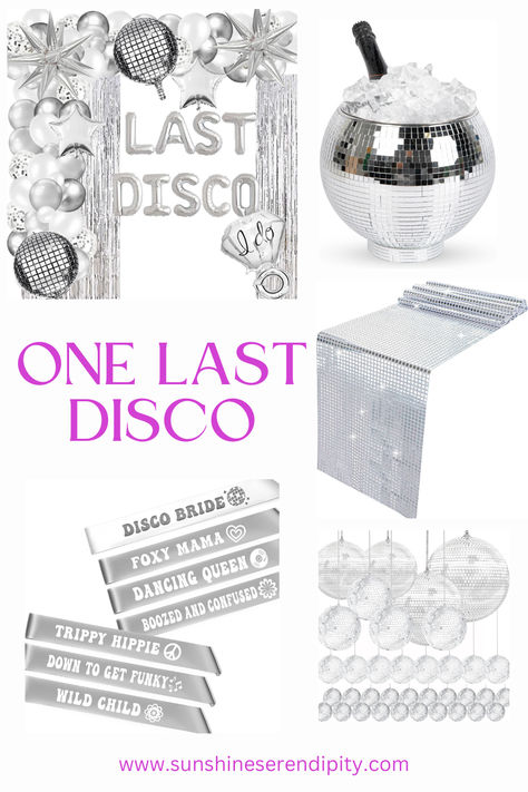 Let's get ready to boogie!! One Last Disco is such a fun throwback theme for bachelorette parties in 2024.   Shop my finds on my blog. #affiliate  Bach themes 2024, last disco bachelorette, disco ball party decor, last disco before i do Disco Ball Party Decor, Bach Themes, Bachelorette Disco, Disco Ball Party, Last Disco Bachelorette, Last Disco, Disco Bachelorette, Bachelorette Bachelor Party, Ball Party