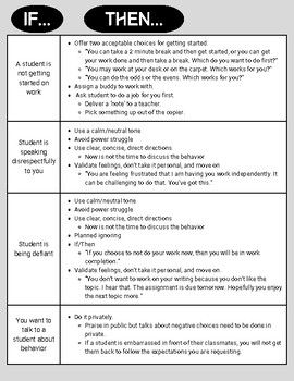 This If/Then chart is a great reminder for anyone who works with students! We all need reminders of what to do sometimes when we encounter difficult behaviors from students. This is a handy if/then chart with all of those reminders in one place. It can be great for teachers, paraprofessionals, and even lunchroom supervisors. Behavior Charts For High School Students, Behavior Plans For Students Individual, If Then Chart, Behavior Interventionist, Individual Behavior Chart, Behavior Intervention Plan, Behavior Plan, Teacher Info, Behaviour Strategies