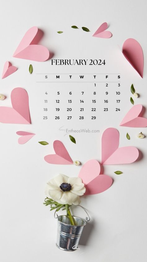 February-2024-Phone-Wallpaper-Calendar-By-EntheosWeb-Paper-Hearts-Frame | EntheosWeb February 2024 Aesthetic, Feb 2024 Calendar, February Calendar 2024 Aesthetic, February 2024 Calendar, February Phone Wallpaper, April Calender, Months Printable, Work Wallpaper, Valentines 2024