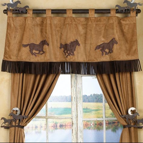 Three Horses Adobe Valance Western Valance, Southwest Curtains, Western Curtains, Western Style Decor, Cabin Curtains, Three Horses, Western Bedroom Decor, Black Forest Decor, Rustic Curtains