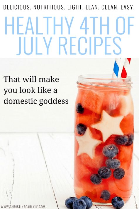 Healthy 4th of July Recipes that are light, nutritious, and delicious from holistic nutritionist Christina Carlyle. https://www.christinacarlyle.com/healthy-4th-of-july-recipes/ Healthy Kabob Recipes, Patriotic Drinks, Christina Carlyle, 4th Of July Recipes, Patriotic Food, July Recipes, Healthy Chicken Salad, Healthy Substitutions, 4th Of July Desserts