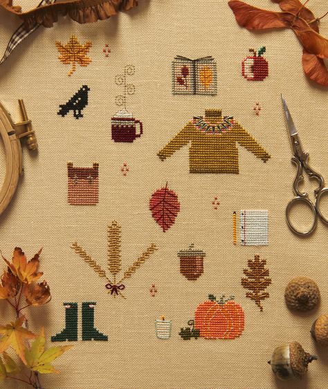 Harvest Moon Cross Stitch, Cross Stitch Autumn, Autumn Cross Stitch, Hot Chai, Autumn Cross Stitch Patterns, Cross Stitch Sampler Patterns, Fall Cross Stitch, Vintage Cross Stitch Pattern, Stitch Sampler