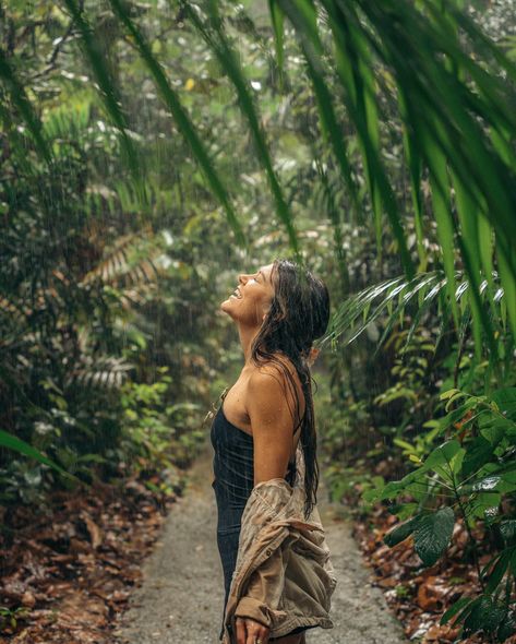 Standing In The Rain Aesthetic, Reading Book In Nature, Under The Rain Aesthetic, Raining Aesthetic, Under A Waterfall, Hiking In The Rain, El Yunque Rainforest, Rain Aesthetic, Rain Pictures