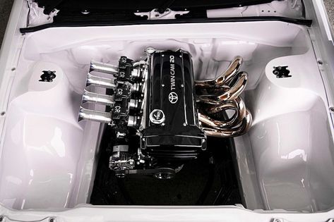 Shaved Engine Bay, 4age Engine, Corolla Ae86, Ae86 Trueno, Jdm Engines, Bone Shaker, Pocket Rocket, Rocket Engine, Electric Water Pump