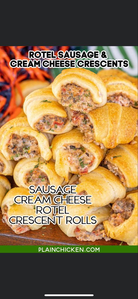 Sausage Cream Cheese Rotel, Crescent Roll Appetizers Cream Cheese, Cream Cheese Rotel, Sausage Cream Cheese Crescent Rolls, Jimmy Dean Sausage Recipes, Sausage Cream Cheese Crescents, Sausage Crescent Rolls, Sausage And Cream Cheese, Sausage Crescents