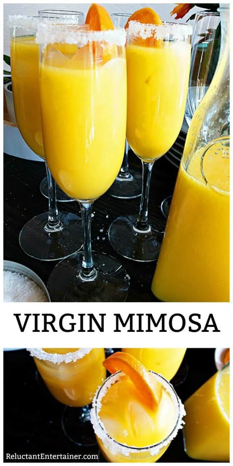 Alcohol Free Mimosa Bar, Mimosa Recipe Non Alcoholic, Non Alcohol Mimosa, Mock Mimosa Bar, Mock Mimosas, Alcohol Free Mimosa, Non Alcoholic Mimosa Recipe, Mock Mimosa Recipe, Mock Mimosa