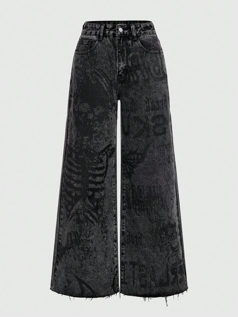 Punk Jeans, Women Skeleton, Punk Woman, Punk Women, Grunge Jeans, Hi Fashion, Jean Large, Grunge Punk, Dark Jeans