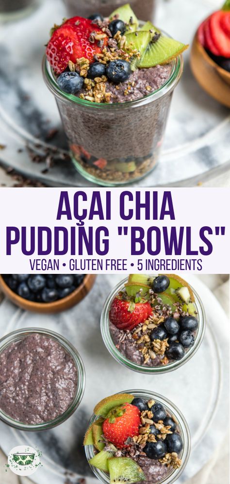 This Acai Chia Pudding is made with only 5 ingredients and naturally sweetened with fruit! Made with Sunfood's Acai Powder, it's a perfect breakfast for meal prep or on the go. #chiapudding #acai #mealprep #vegan #plantbased #glutenfree #acaibowl via frommybowl.com Acai Chia Seed Pudding, Acai Chia Pudding, Acai Powder Recipes, Healthy Parfaits, Açaí Recipes, Caitlin Shoemaker, Breakfast On The Go Ideas, Nourishing Snacks, Detoxifying Foods