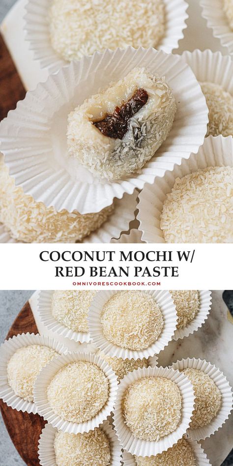 Red Bean Dessert Recipes, Red Bean Mochi Recipe, Red Bean Paste Recipe, Mochi Making, Mochi Desserts, Coconut Mochi, Red Bean Mochi, Red Bean Dessert, Asian Treats