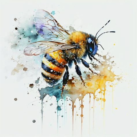 Honeybee Art, Canvas Art Painting Acrylic, Bee Painting, Art Zine, Art Nouveau Flowers, Boho Painting, Easy Canvas Art, Watercolor Painting Techniques, Bee Art