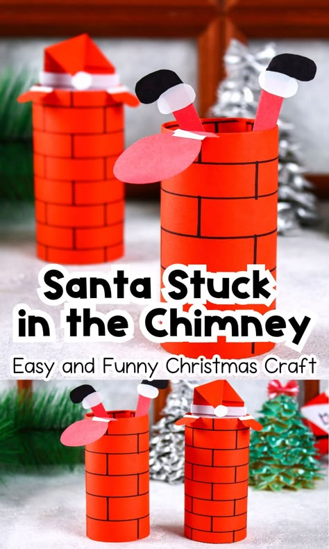 Santa Stuck in the Chimney Christmas Toilet Roll Craft - In The Playroom Frugal Christmas, Toilet Roll Craft, Reindeer Craft, Snowflake Craft, Santa Crafts, Pink Crafts, Gingerbread Crafts, Christmas Tale, Holiday Crafts Diy