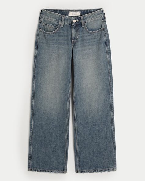 Women's Low-Rise Medium Wash Baggy Jeans | Women's Bottoms | HollisterCo.com Light Wash Baggy Jeans, Jeans Png, Black Baggy Jeans, Low Rise Baggy Jeans, Women's Bottoms, Comfortable Jeans, Medium Wash Jeans, Low Rise Jeans, Basic Outfits