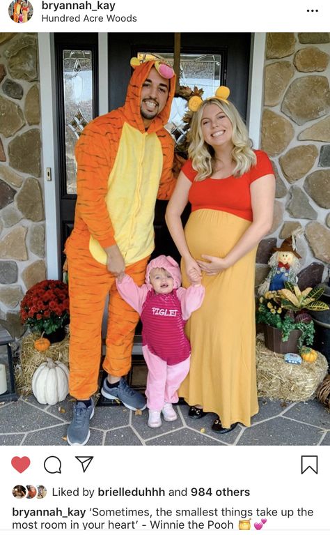 Mom And Mini Halloween Costumes, Halloween Family Ideas Costume, Family Halloween Costumes For 3 And Pregnant, Family Of 3 Superhero Costumes, Family Costumes For 3 And Pregnant, Family Costumes While Pregnant, Pregnant Mom And Daughter Halloween Costumes, Maternity Pooh Bear Costume, Costume Idea For Family Of 3